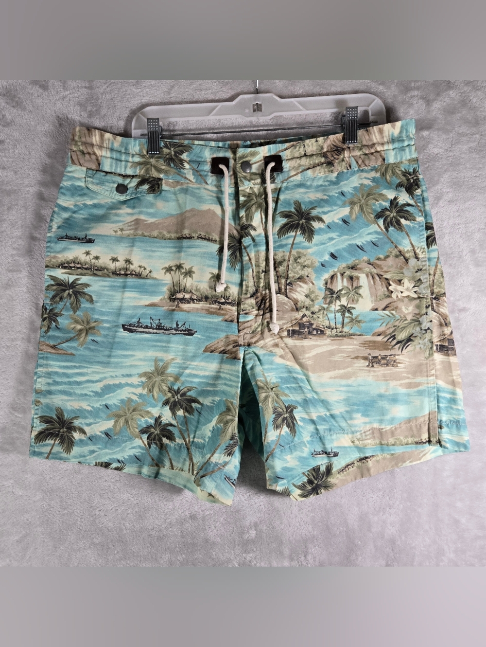 Ralph Lauren RRL Tropical Swim Trunks Mens Size 36 Blue Palm Tree Board Shorts